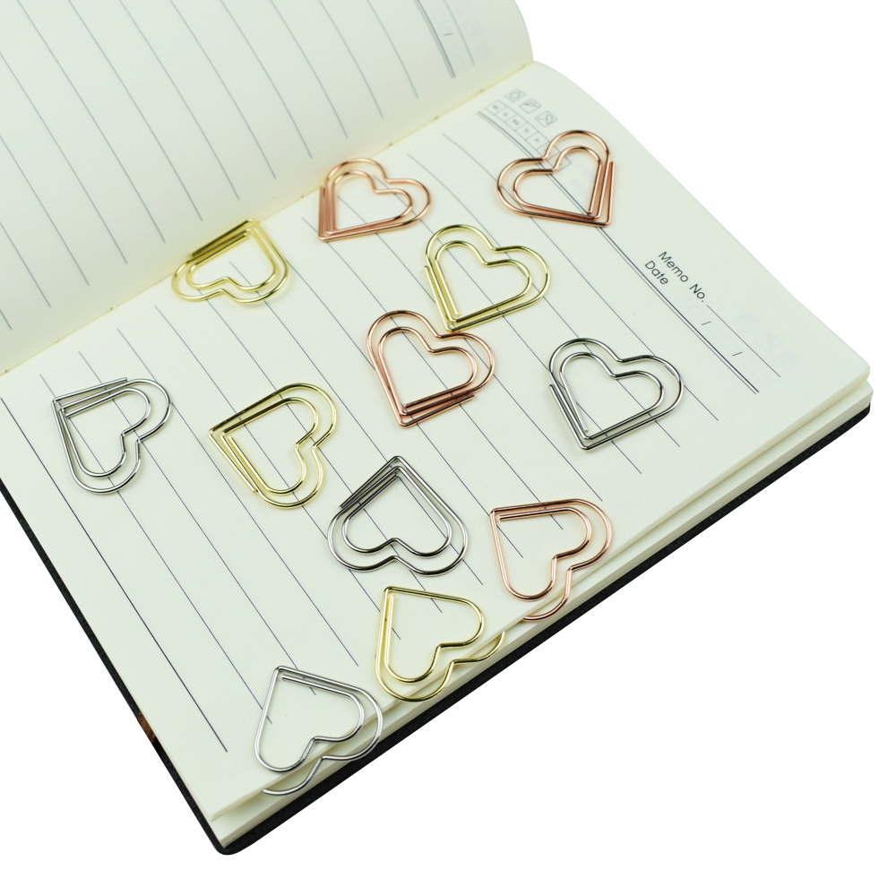 Binder Clip Assorted - ชุดคลิปหนีบกระดาษรูปหัวใจ 12 ชิ้น สีสันสดใส สำหรับจดบันทึก ทำสมุด