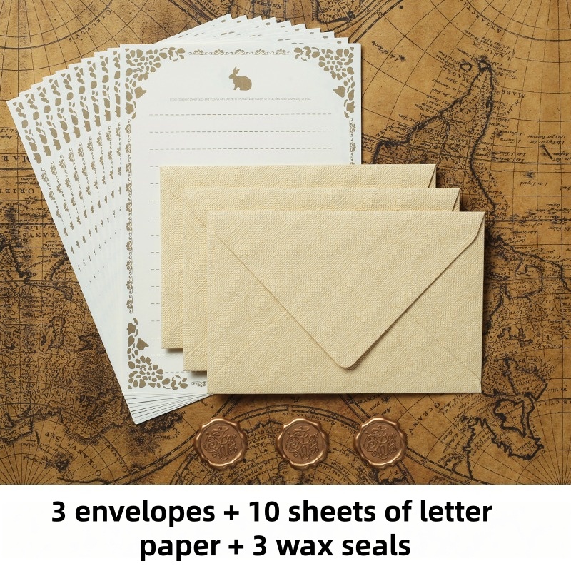 Wax Seal Stamp Kit - 16 ชิ้น/ชุด ซองจดหมายผ้าลินินวินเทจ ชุดการ์ดเชิญงานแต่งงานสุดหรู กระดาษเขียนจดหมายสไตล์เรโทร พร้อมตราประทับขี้ผึ้ง