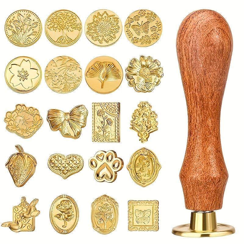 Wax Seal Stamp Kit - ชุดตราประทับขี้ผึ้ง 21 ชิ้น หลากหลายสไตล์ พร้อมที่รัดผมลายตราประทับขี้ผึ้งแบบคลาสสิกย้อนยุค และด้ามจับไม้