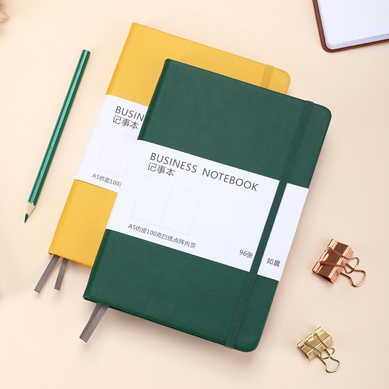Notebook Dotted A5 - สมุดปกแข็ง A5 - 192 หน้ากระดาษลายจุดแบบคลาสสิก สมุดบันทึกธุรกิจสร้างสรรค์พร้อมสายรัดยางยืด