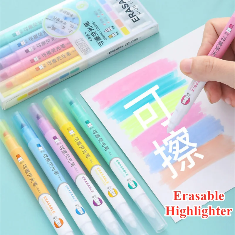 Highlighter Set Pastel - 6 สี Erasable Highlighters ชุด Double-Ended