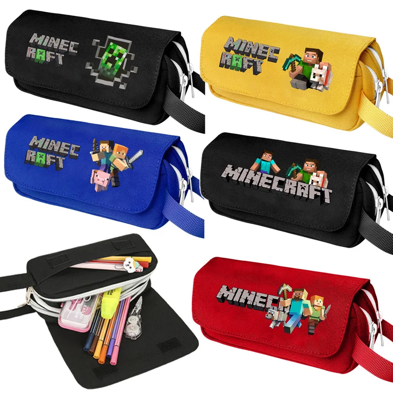Stationery Warehouse - กล่องใส่ดินสอซีรีส์พิกเซลสำหรับนักขุดเกม กล่องเครื่องเขียนนักเรียนลายเกมยอดนิยม กระเป๋าใส่ปากกาผ้าแคนวาสความจุขนาดใหญ่ อุปกรณ์การเรียน ของขวัญ