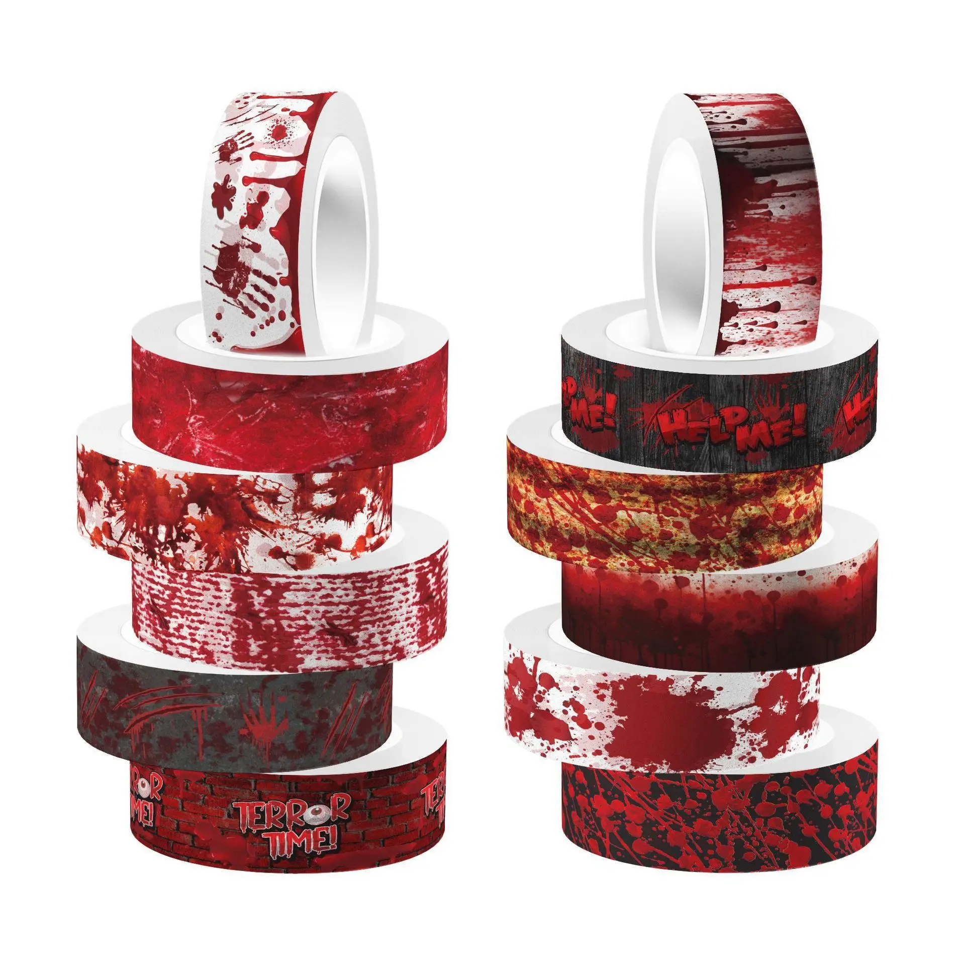 Washi Tape Set - สติกเกอร์ม้วนลายเลือดมือสำหรับฮาโลวีน และเทปกาวใสสำหรับงาน DIY ทำสมุดบันทึก วัสดุเทปกาววาชิ
