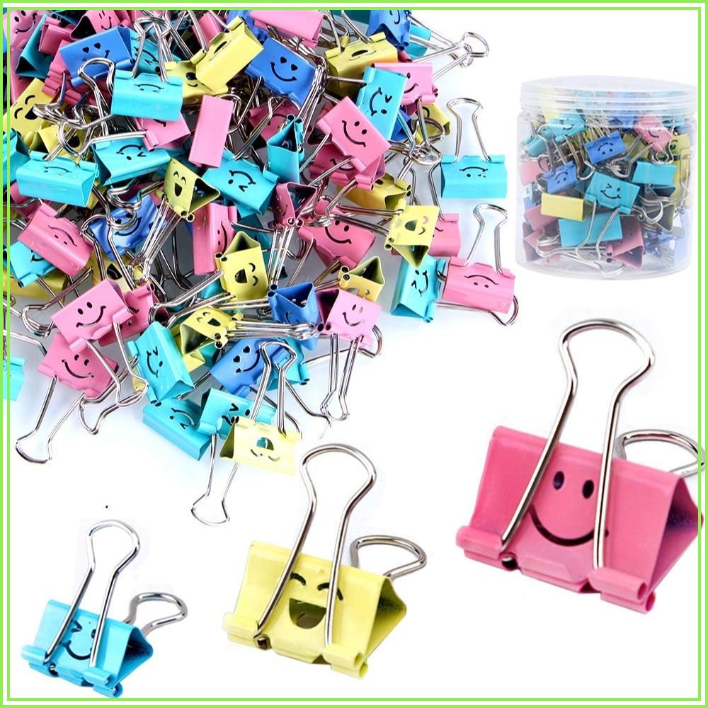 Binder Clip Assorted - คลิปหนีบกระดาษหลากหลายแบบ 80 ชิ้น, คลิปหนีบกระดาษลายหน้ายิ้มน่ารัก, โลหะกันสนิม, 3