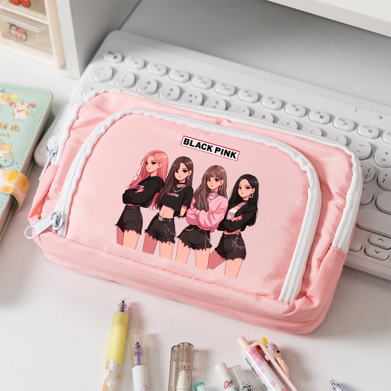 Stationery Supplier - กระเป๋าใส่ดินสอผ้าแคนวาสขนาดใหญ่ BlackPink สำหรับนักเรียน ลายการ์ตูน Kpop BP