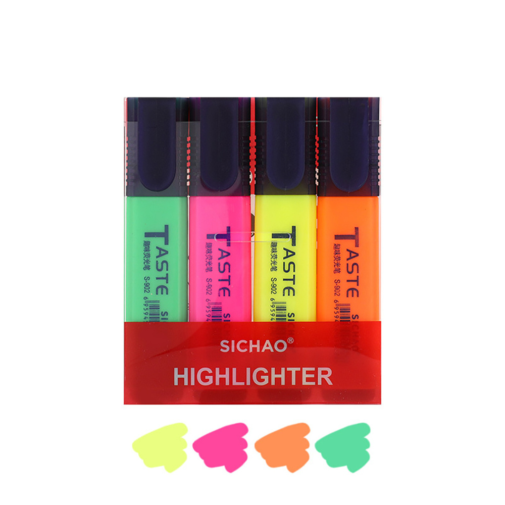 Highlighter Set Pastel - ชุดปากกาเน้นข้อความแบบเรืองแสง 4 ชิ้น หัวตัด สำหรับโรงเรียน สำนักงาน