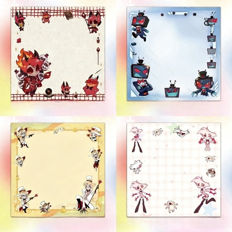Stationery Warehouse - สติกเกอร์โน้ตน่ารัก 4 ชิ้น ลายการ์ตูน Hazbin Hotel