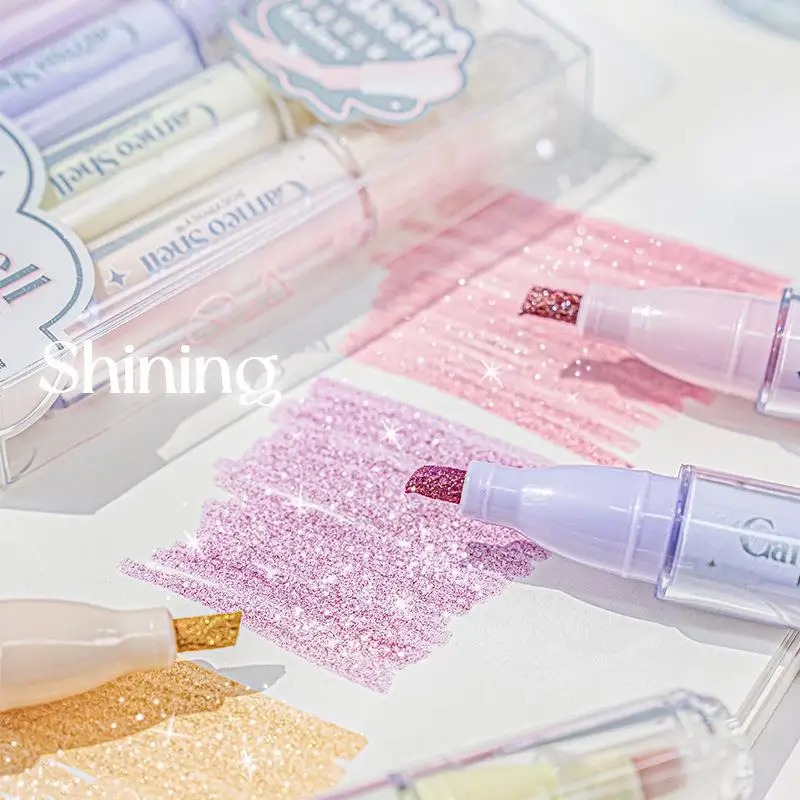 Highlighter Set Pastel - ปากกาไฮไลท์กลิตเตอร์ 4 สี/ชุด ปากกาเน้นข้อความแบบละเอียด ปากกามาร์กเกอร์สำหรับวาดภาพ สำหรับสมุดภาพ