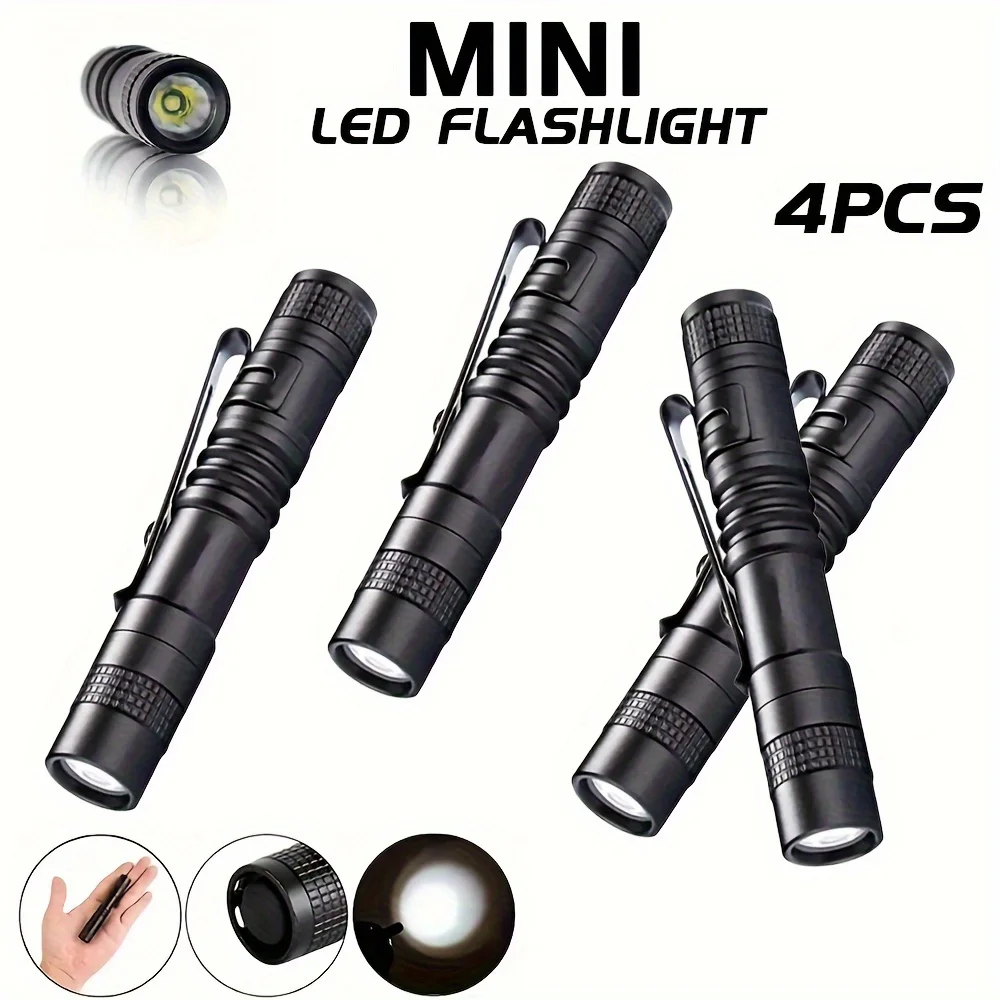 Stationery Supply - 1-4PCS มินิแบบพกพาไฟ LED ปากกาพ็อกเก็ตอัลตร้าไบรท์ ฮายลูเมนไฟฉายมือถือไฟฉายสำหรับตั้งแคมป์กลางแจ้งฉุกเฉิน
