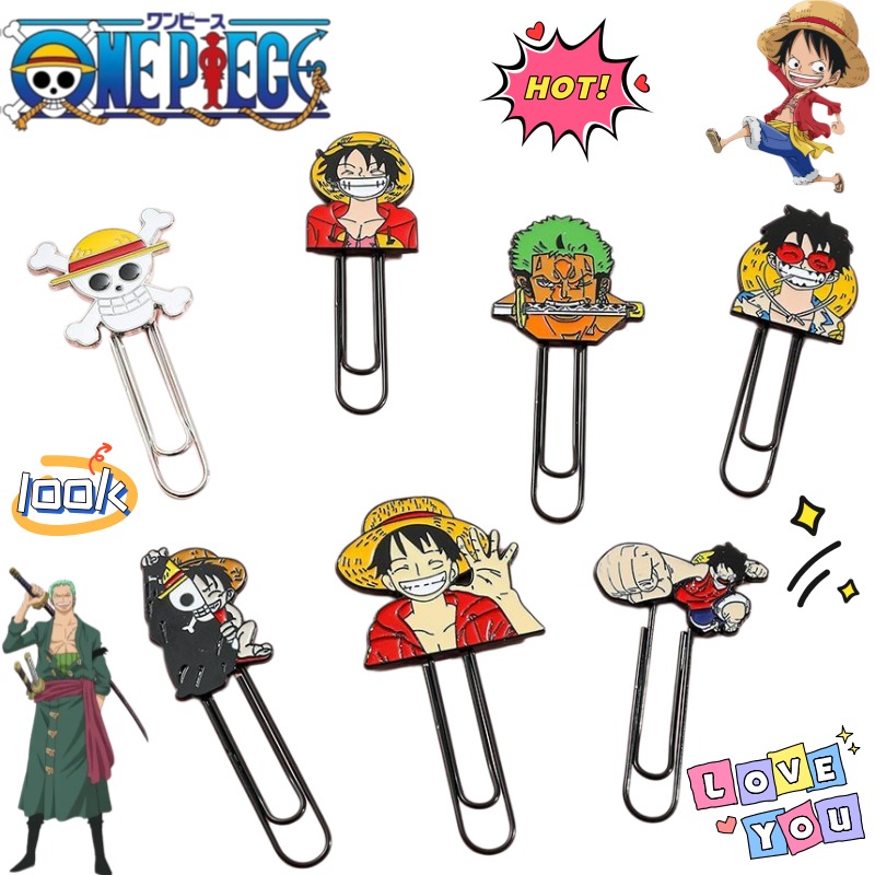 Paperclip Magnetic Set - คลิปหนีบกระดาษลายการ์ตูนวันพีซ ลูฟี่ โรโรโนอา โซโล 2 มิติ