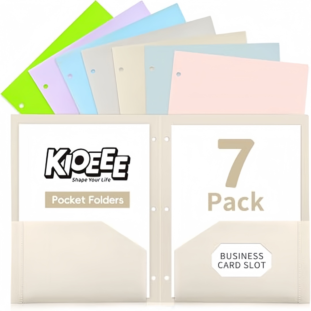 Paper Punch 3 Hole - แฟ้มพลาสติก 7 ชิ้นพร้อมช่องใส่เอกสาร, ใช้ได้กับแฟ้ม 3 ห่วง,