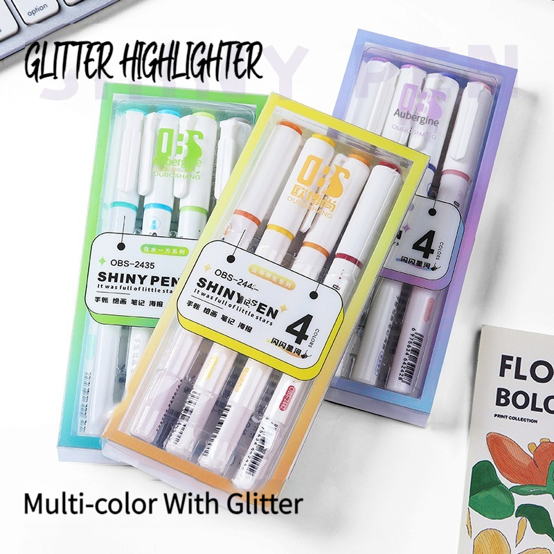 4 สี/ชุดกลิตเตอร์ปากกาเน้นข้อค - Highlighter Set Pastel บทวิจารณ์และราคา