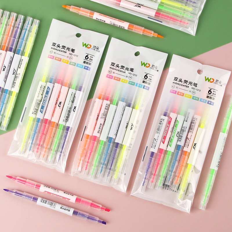 6 ชิ้น/แพ็ค ชุดปากกาไฮไลท์สองห - Highlighter Set Pastel บทวิจารณ์และราคา